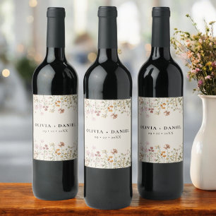 Wildflower Boho Chic Terracotta Neutral Wedding Wine Label