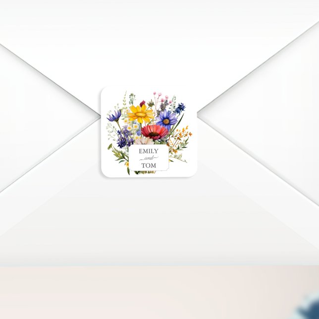 Wildflower Boho Chic Watercolor Wedding Square Sticker (Creator Uploaded)