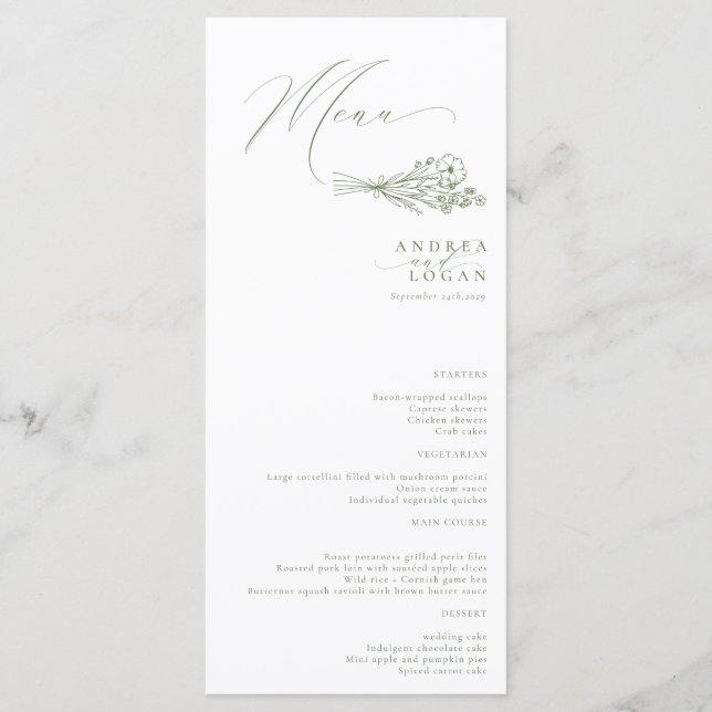 Wildflower Boho Chic Wedding Menu (Front)