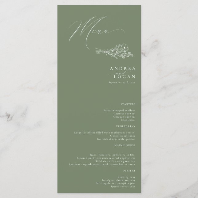 Wildflower Boho Chic Wedding Menu (Front)