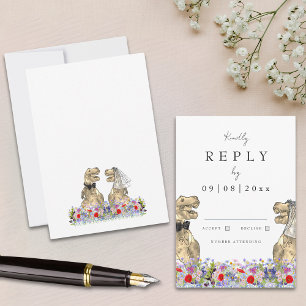 Wildflower Boho Dinosaur Wedding Reply RSVP Card