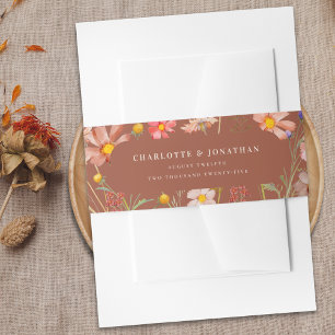 Wildflower Boho Fall Floral Terracotta Wedding  Invitation Belly Band