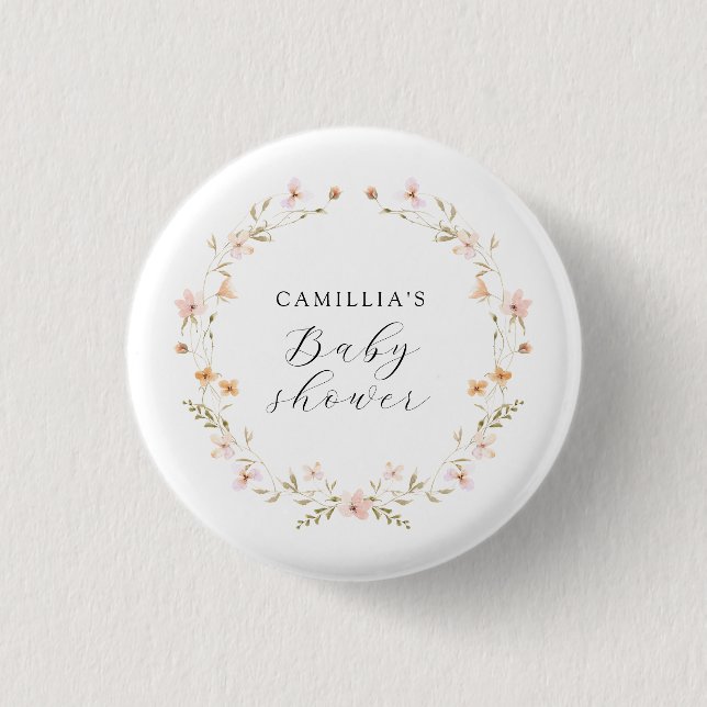 Wildflower Boho Floral Baby Shower  1 Inch Round Button (Front)