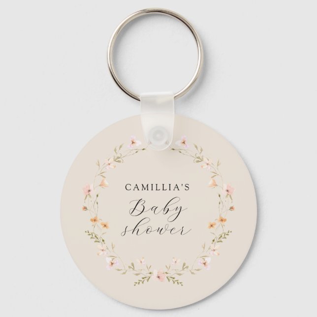 Wildflower Boho Floral Baby Shower  Keychain (Front)