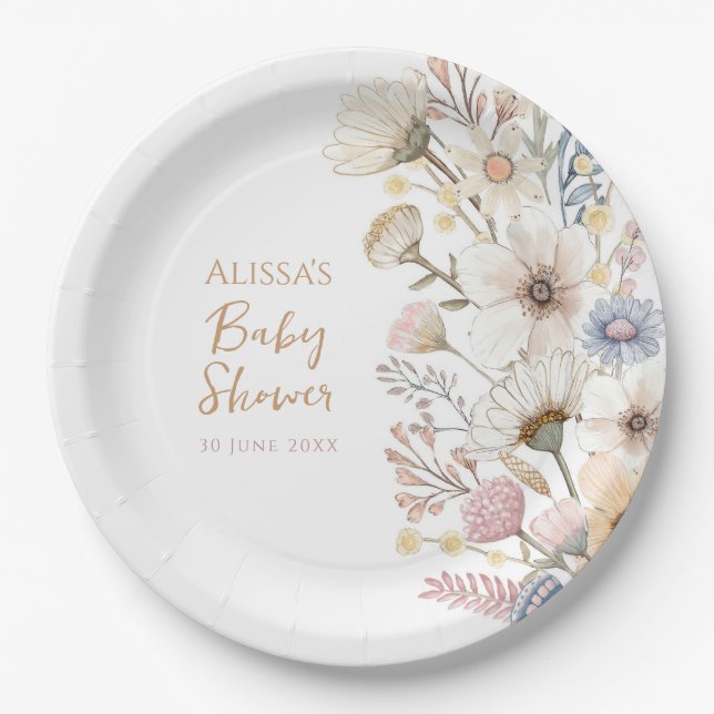 Wildflower Boho Floral Baby Shower Paper Plate (Front)