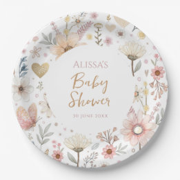 Wildflower Boho Floral Baby Shower Paper Plate