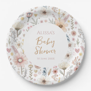 Wildflower Boho Floral  Baby Shower Paper Plate