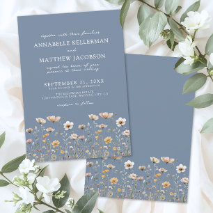 Wildflower Boho Floral Blue Wedding Invitation