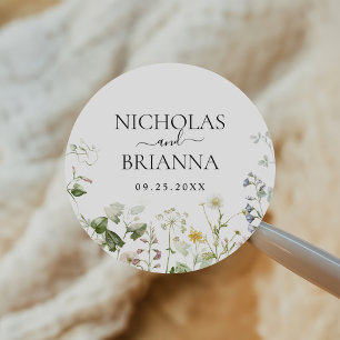 Wildflower Boho Floral Garden Wedding  Classic Round Sticker