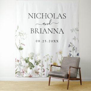 Wildflower Boho Floral Garden Wedding Tapestry
