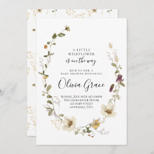 Wildflower Boho Floral Wreath baby shower Invitation