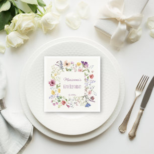 Wildflower boho flowers purple birthday party napkin