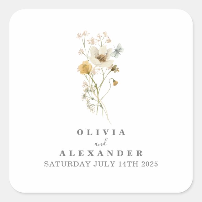 Wildflower Boho garden floral Square Sticker (Front)
