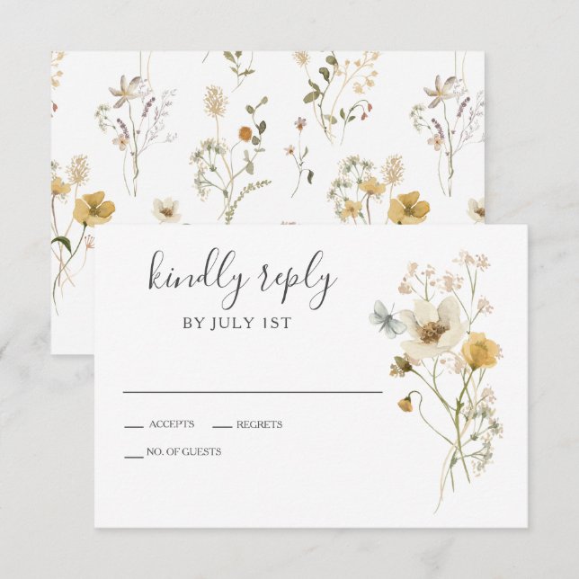 Wildflower Boho garden Floral Wedding RSVP Card (Front/Back)