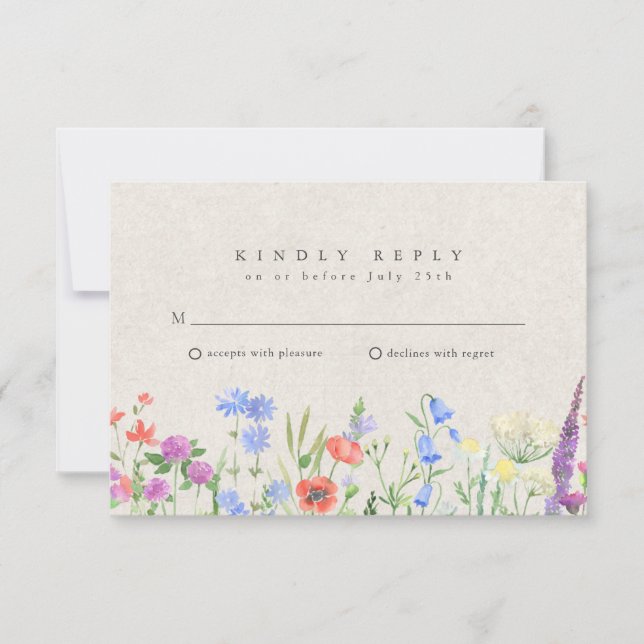Wildflower Boho Garden Wedding RSVP  Card (Front)