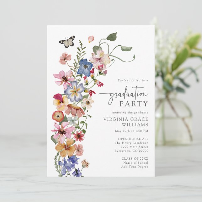 Wildflower Boho Graduation Party Invitation (Standing Front)