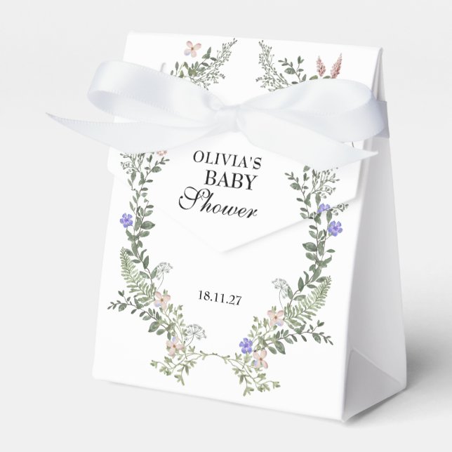 Wildflower Boho Green Gender Neutral Baby Shower  Favor Box (Front Side)
