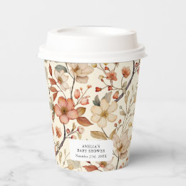 Wildflower Boho Ivory Terracotta Floral  Paper Cups