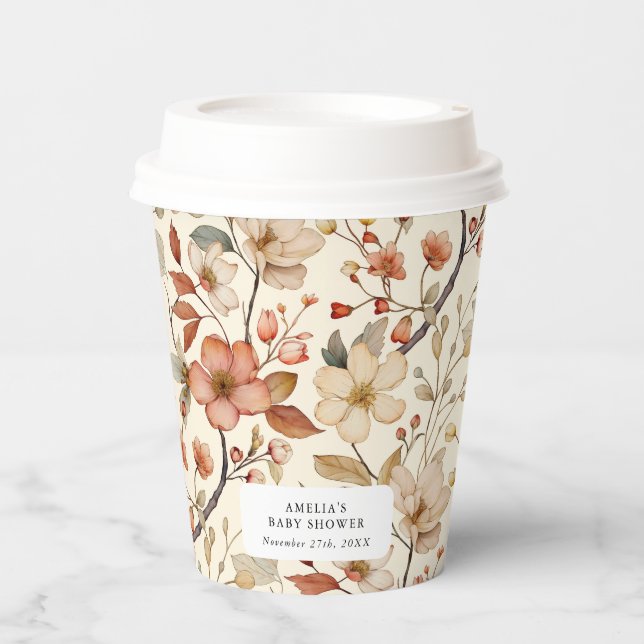 Wildflower Boho Ivory Terracotta Floral  Paper Cups (Front)