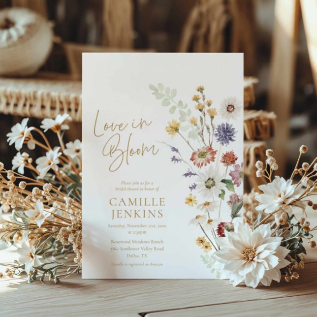 Wildflower Boho Love in Bloom Bridal Shower  Invitation (Wildflower Love in bloom bridal shower invitation)