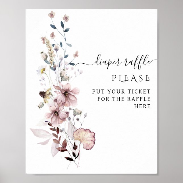 Wildflower boho minimal modern Baby Shower Diaper  Poster (Front)