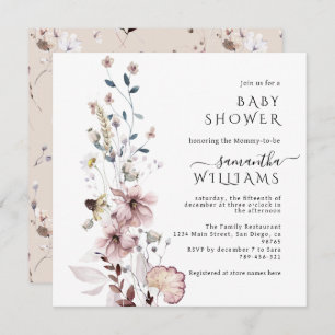 Wildflower boho minimalist modern Baby Shower Invitation