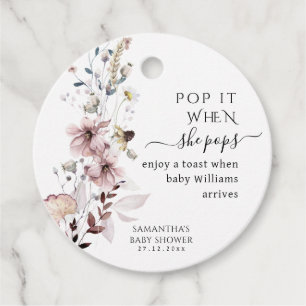 Wildflower boho modern Baby Shower Pop it When She Favour Tags