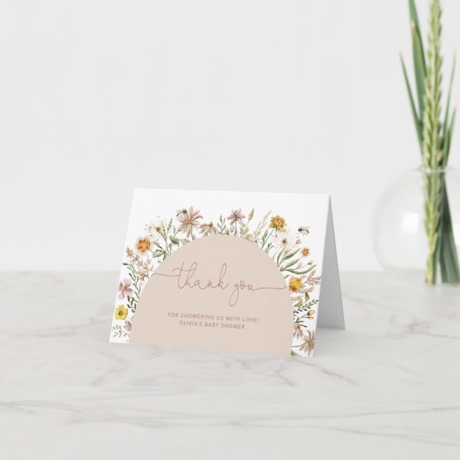 Wildflower Boho Modern Baby Shower Thank You Card (Front)