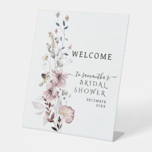 Wildflower boho  modern Bridal Shower Welcome Pedestal Sign