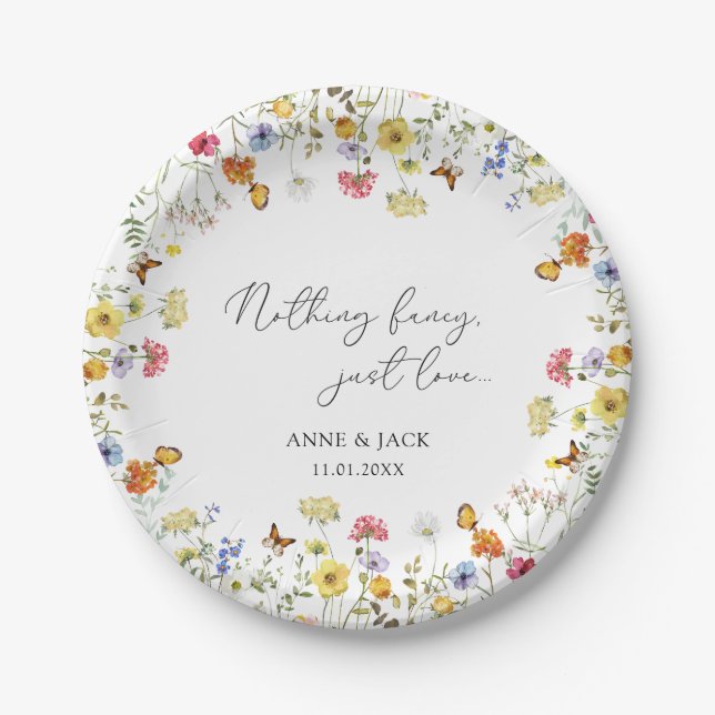 Wildflower Boho Nothing Fancy Just Love Paper Plate (Front)