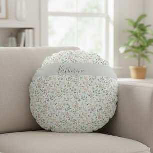 Wildflower Boho Personalized Round Pillow