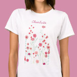 Wildflower Boho Personalized T-Shirt<br><div class="desc">Modern Bohemian botancial painting. Pretty boho loose pink floral art. Original art by Nic Squirrell. Change the name to personalize.</div>