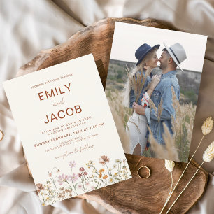 Wildflower Boho Photo Terracotta Wedding  Invitation