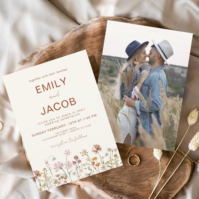 Wildflower Boho Photo Terracotta Wedding  Invitation (Creator Uploaded)