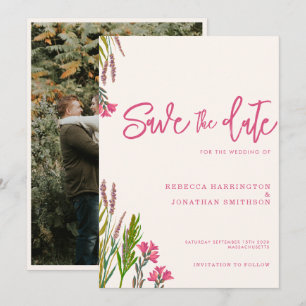 Wildflower Boho Pink Photo Wedding Save The Date Invitation
