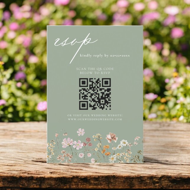 Wildflower Boho QR Code Wedding RSVP Invitation (Creator Uploaded)