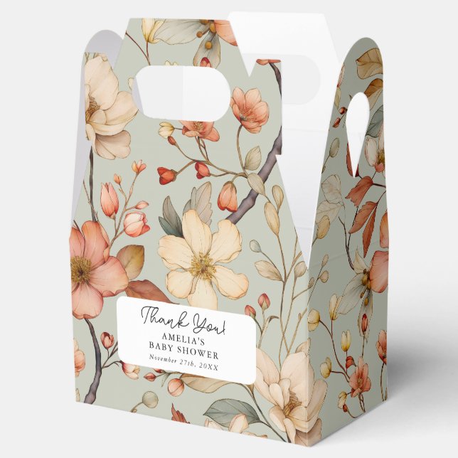 Wildflower Boho Sage Green Floral Baby Shower Favor Box (Opened)