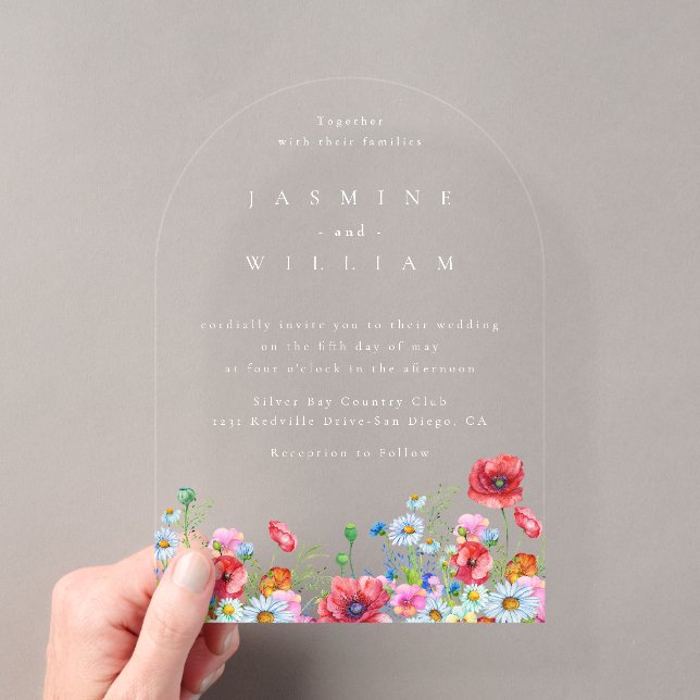 Wildflower Boho Wedding  Acrylic Invitations (Insitu (Handheld))