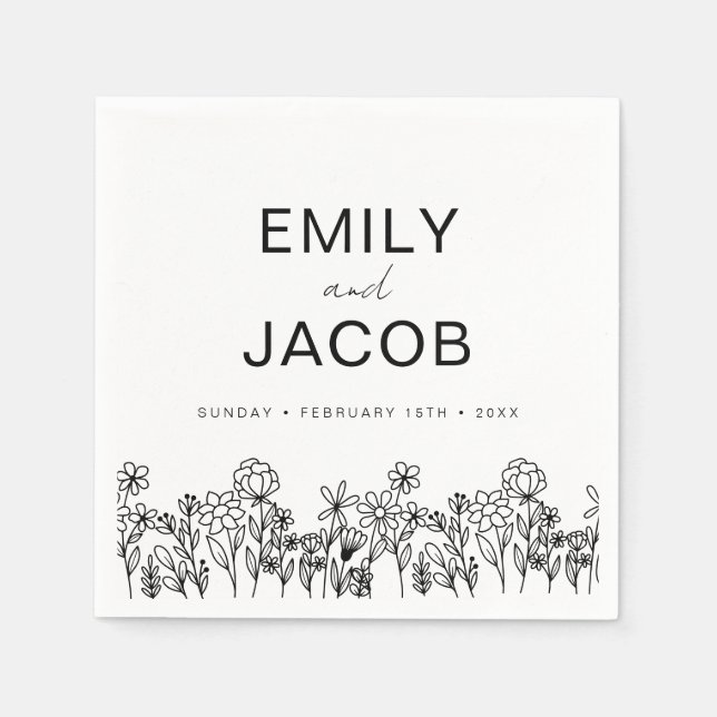 Wildflower Boho Wedding In Bloom Black Napkin (Front)