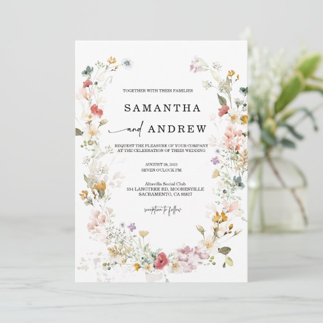 Wildflower Boho Wedding Invitation (Standing Front)