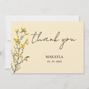 Wildflower Boho yellow modern script Thank You Card