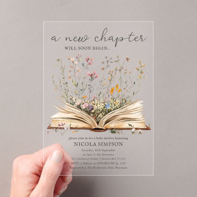 Wildflower | Book Theme Baby Shower  Acrylic Invitations (Insitu (Handheld))