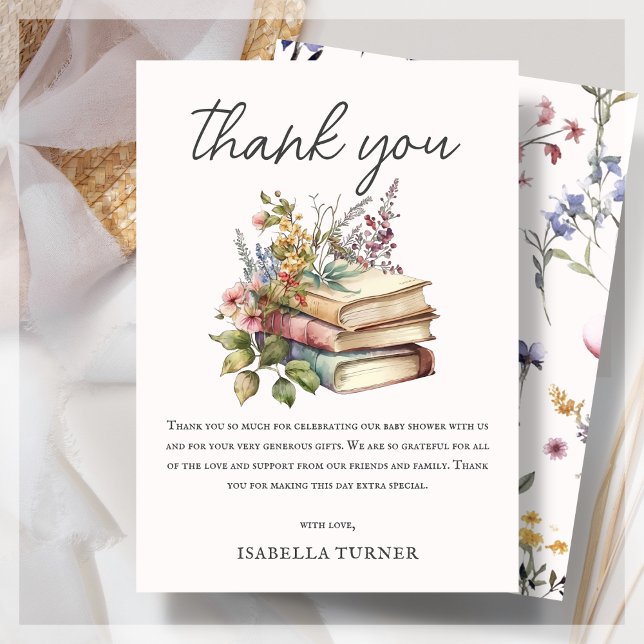 Wildflower Book Theme Baby Shower  Thank You Card (Creator Uploaded)