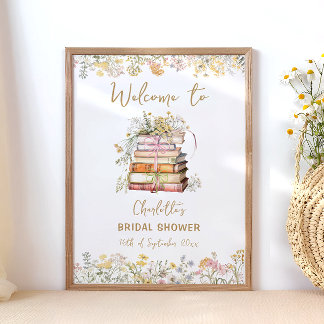Wildflower Book Theme Bridal Shower Welcome Poster