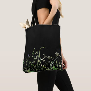 Wildflower Border On Black Tote Bag