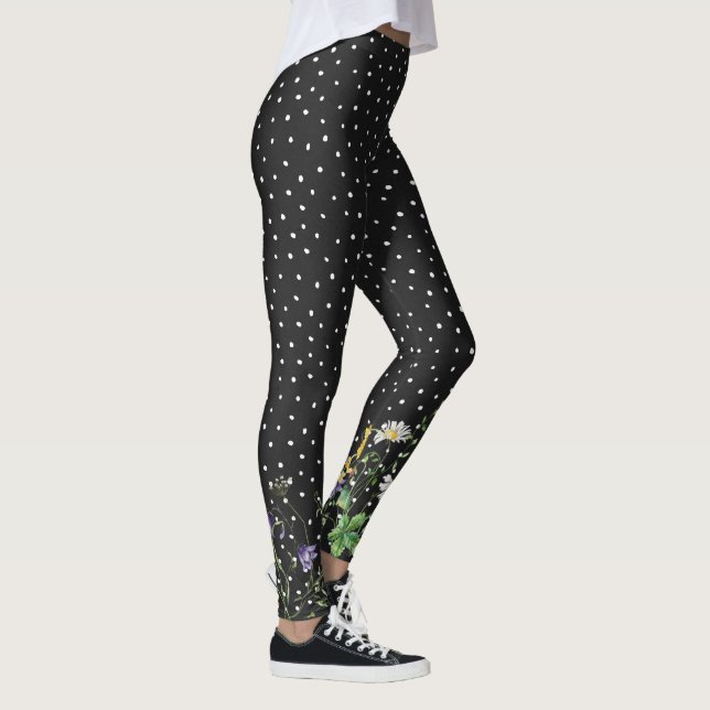 Wildflower Border On Polka Dots Leggings (Right)