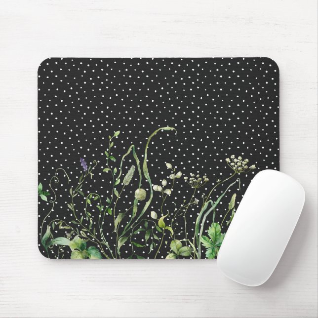 Wildflower Border On Polka Dots Mouse Pad (With Mouse)