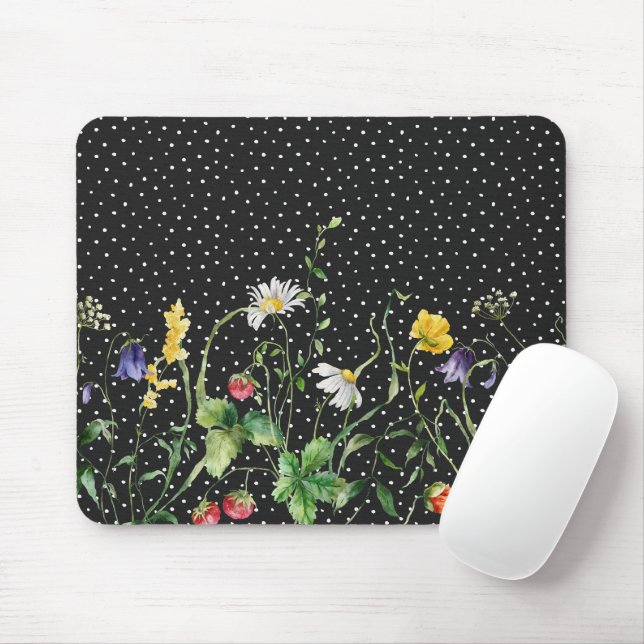 Wildflower Border On Polka Dots Mouse Pad (With Mouse)