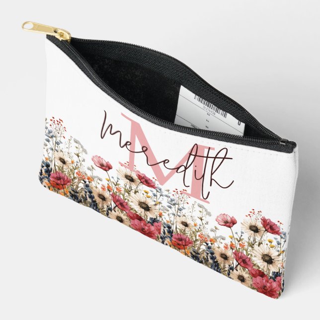 Wildflower border personalized accessory pouch (Open)
