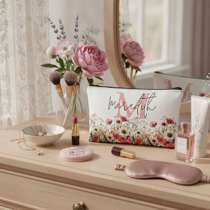 Wildflower border personalized accessory pouch